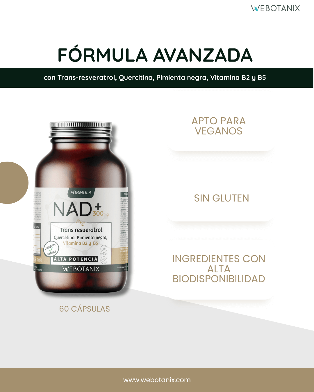 NAD+ 300 mg Trans Resvératrol WEBOTANIX 60 gélules