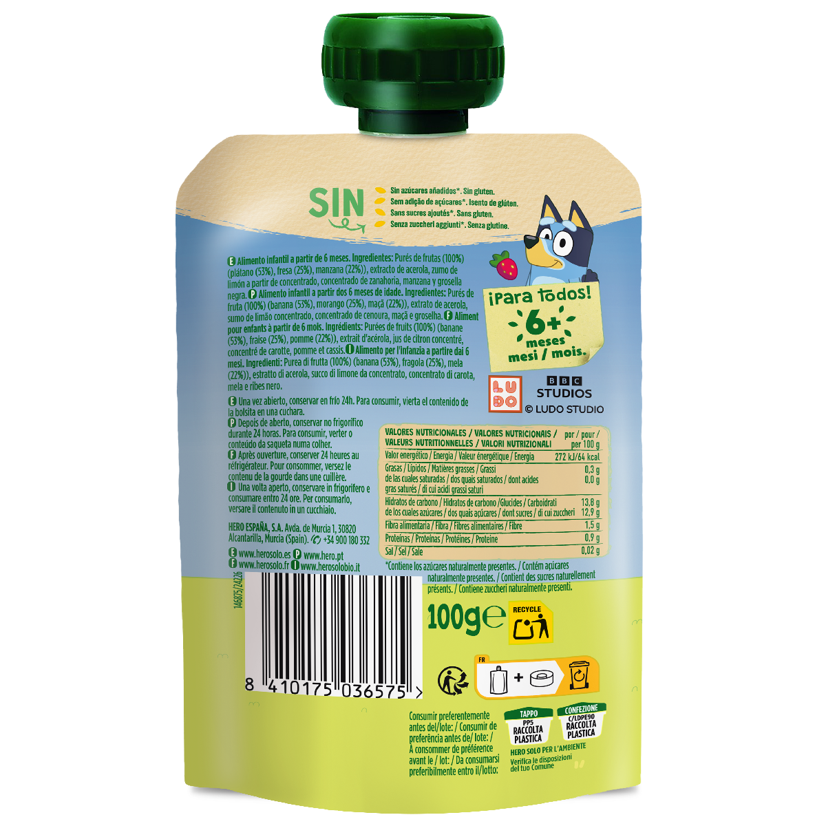Bolsita Pouch Yogur, Plátano y Fresa Manzana Hero 100g