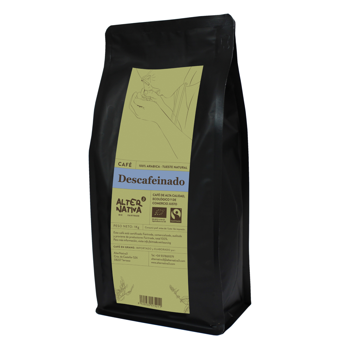 Café décaféiné en grains BIO Alternativa3 1 kg