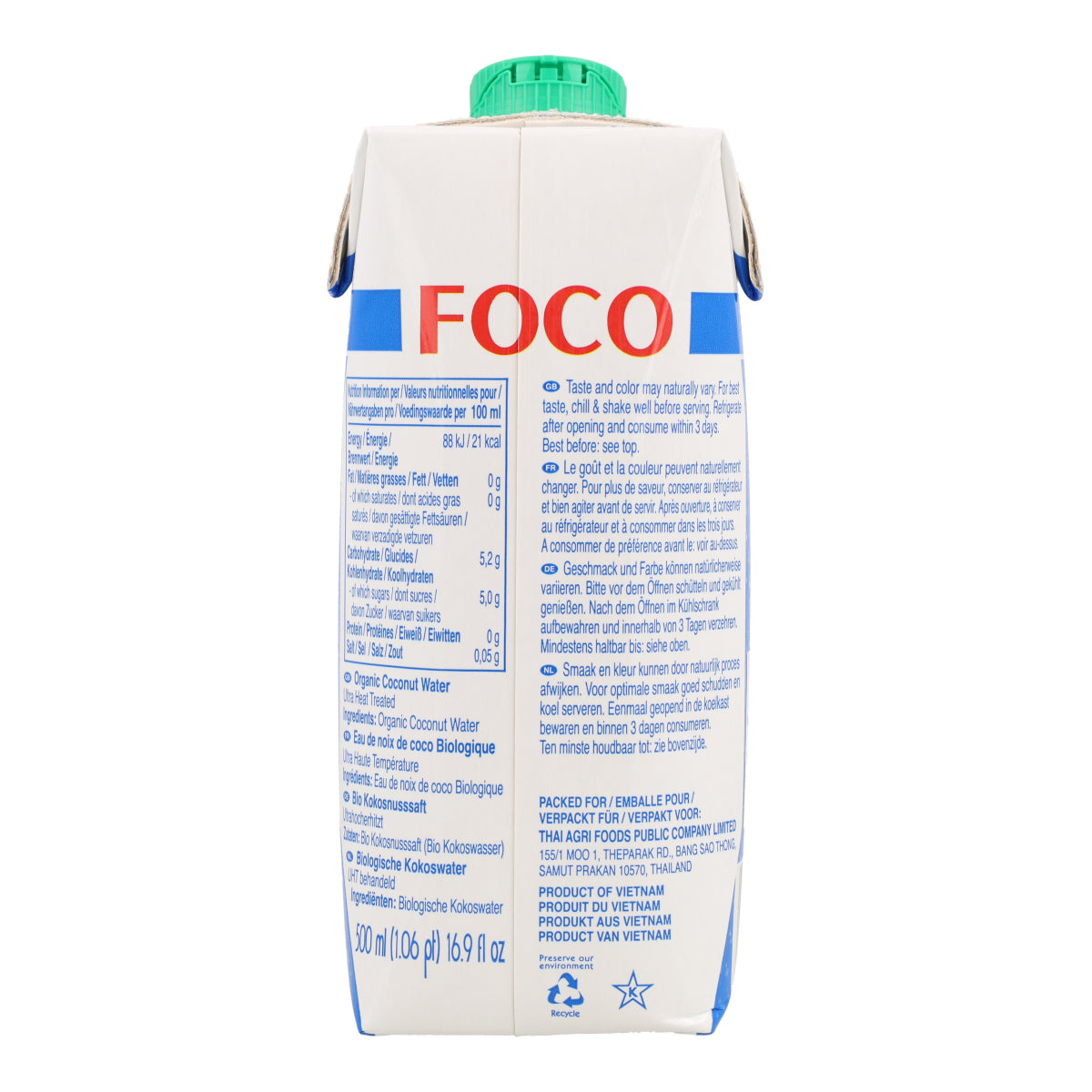 Pure kokoswater, 100% natuurlijk Foco 500 ml