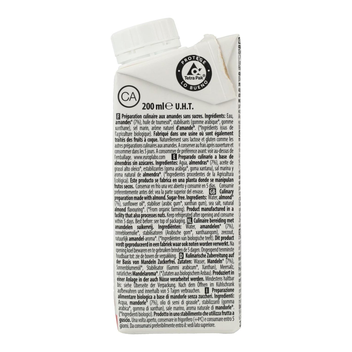 Crema Vegetal de Almendra sin azúcar Bio Cuisine Nature Ecomil 200 ml