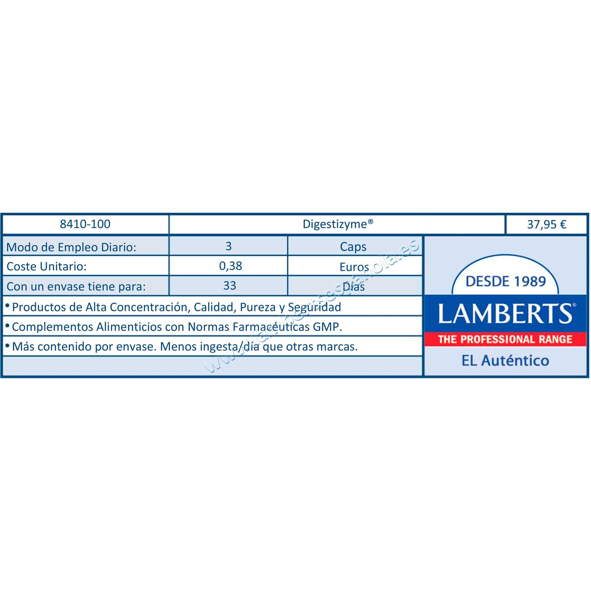 Pack 2x Digestizyme Enzimas Digestivas, Lamberts, 100 cápsulas