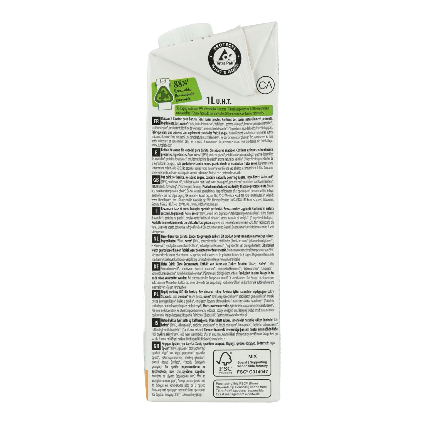 Bebida vegetal Barista Avena BIO EcoMil 1 L
