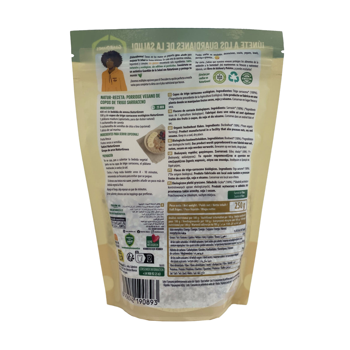 Packs de 2 paquets de flocons de sarrasin bio sans gluten Naturgreen 2 paquets de 250 g