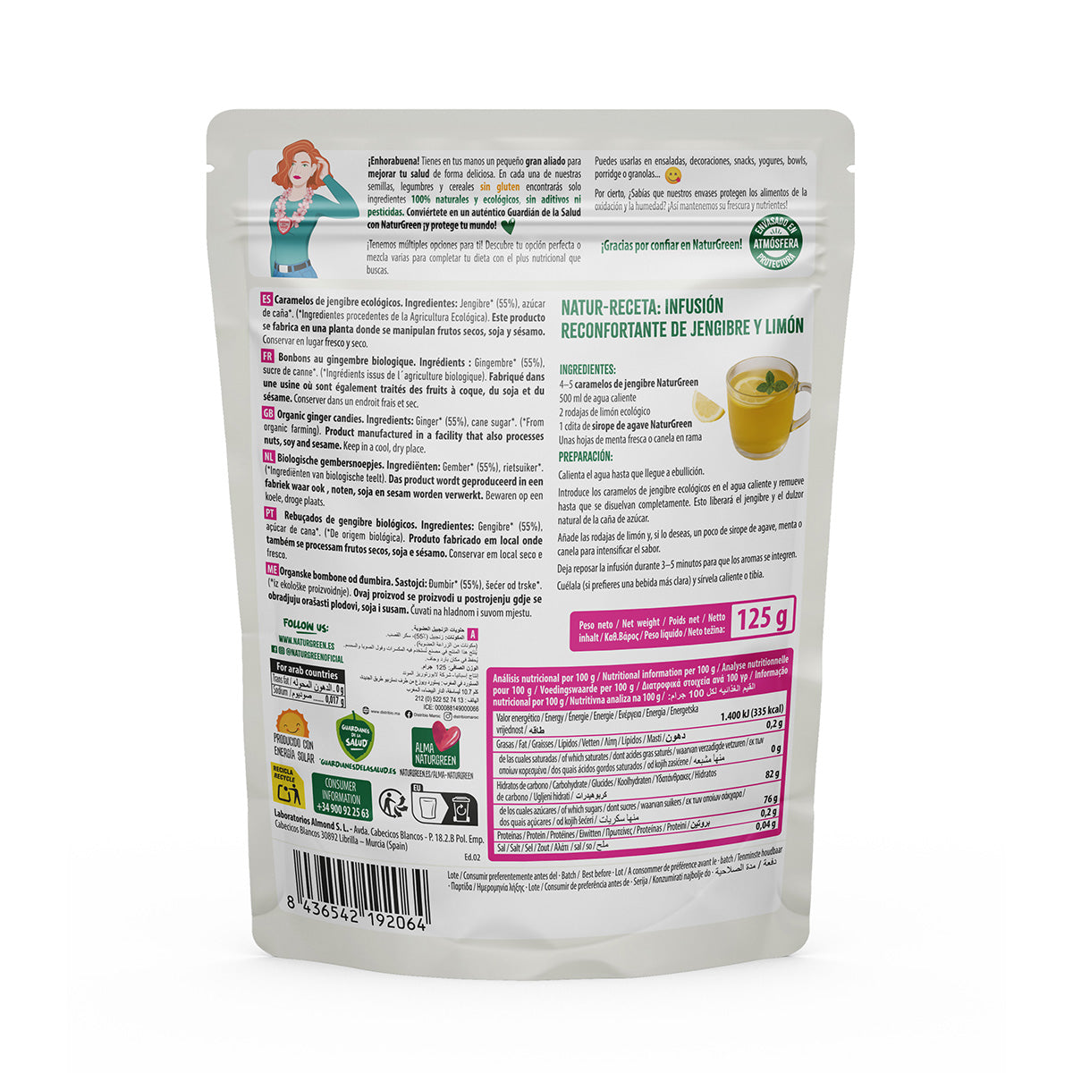 Bonbons au gingembre Naturgreen, 125 g