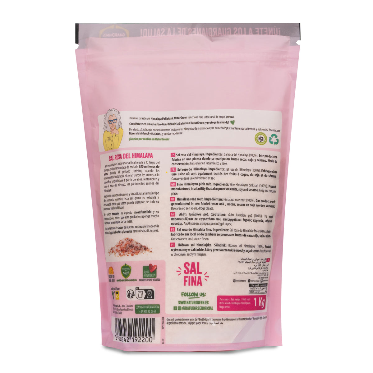 Lot de 2 sachets de sel rose de l'Himalaya fin Naturgreen 1 kg