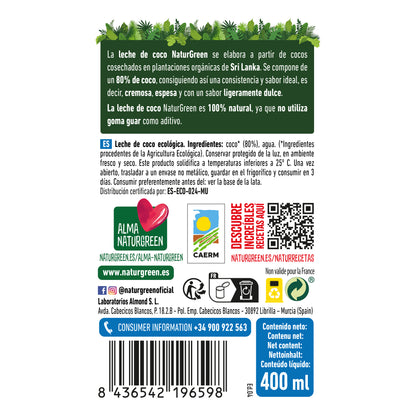 Lait de coco bio NaturGreen 400 g / 400 ml