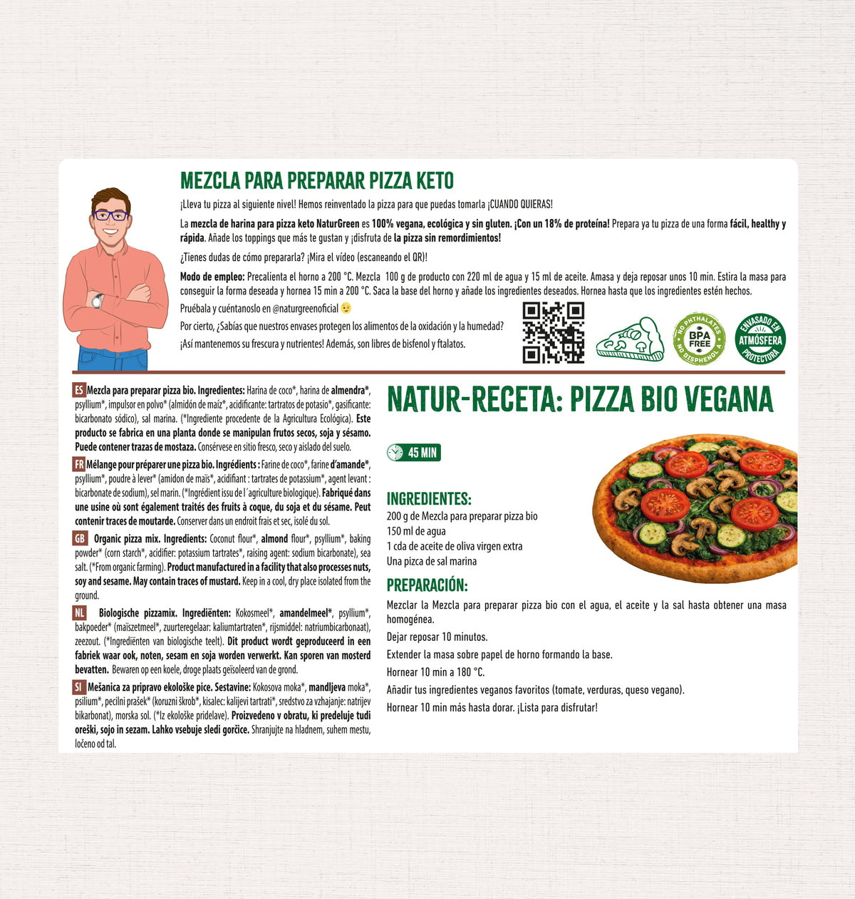 Mélange de farine pour pizza Keto NaturGreen 400 g