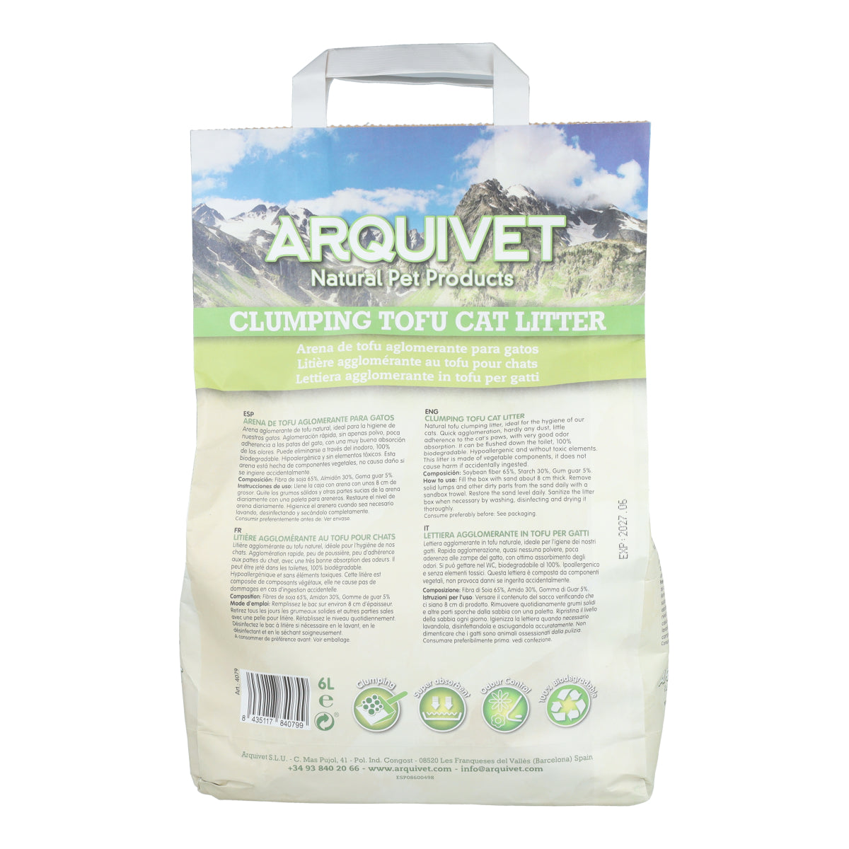 Tofu Cat Litter Arquivet 6 L Biologisch afbreekbare klontvormende kattenbakvulling van soja