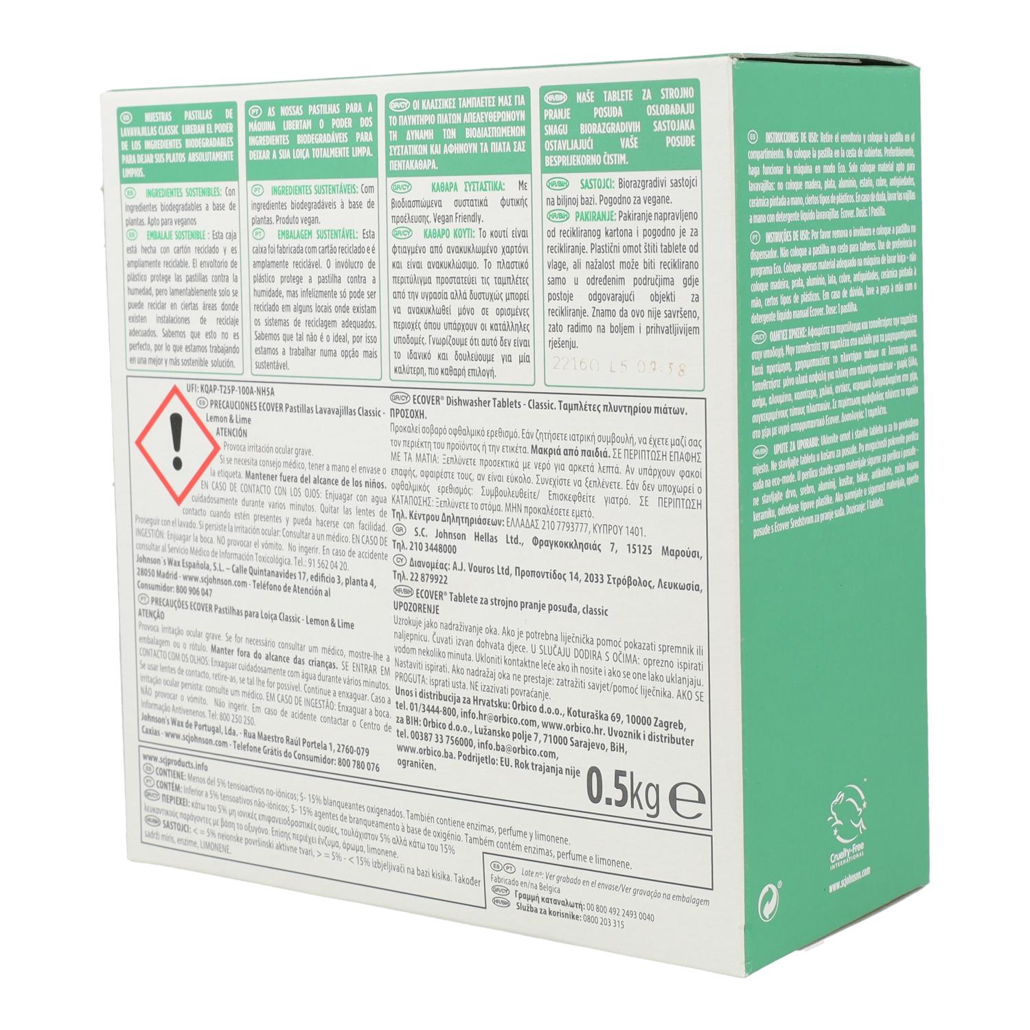 Lavavajillas para Máquina Classic Ecover 25 pastillas de 20g
