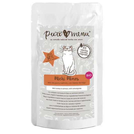 Comida húmeda Barf gatos Michi mimos BIO (Pavo y salmón) Puromenu 100 g
