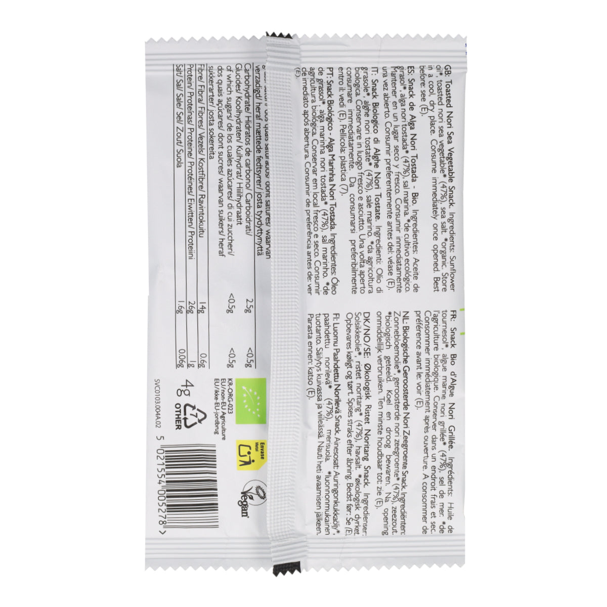 Snack aux algues nori grillées bio Clearspring 4 g