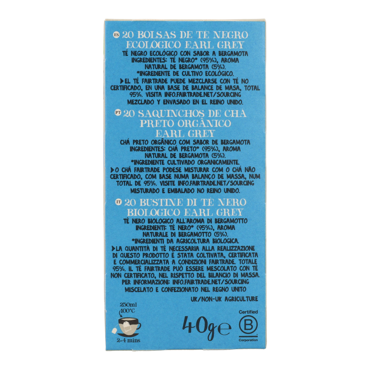 Thé noir Earl Grey Bio Cupper 20 sachets