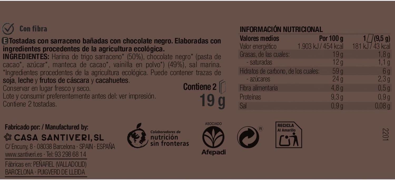 Tranches de pain croustillantes au sarrasin et au chocolat noir BIO 3x57 g