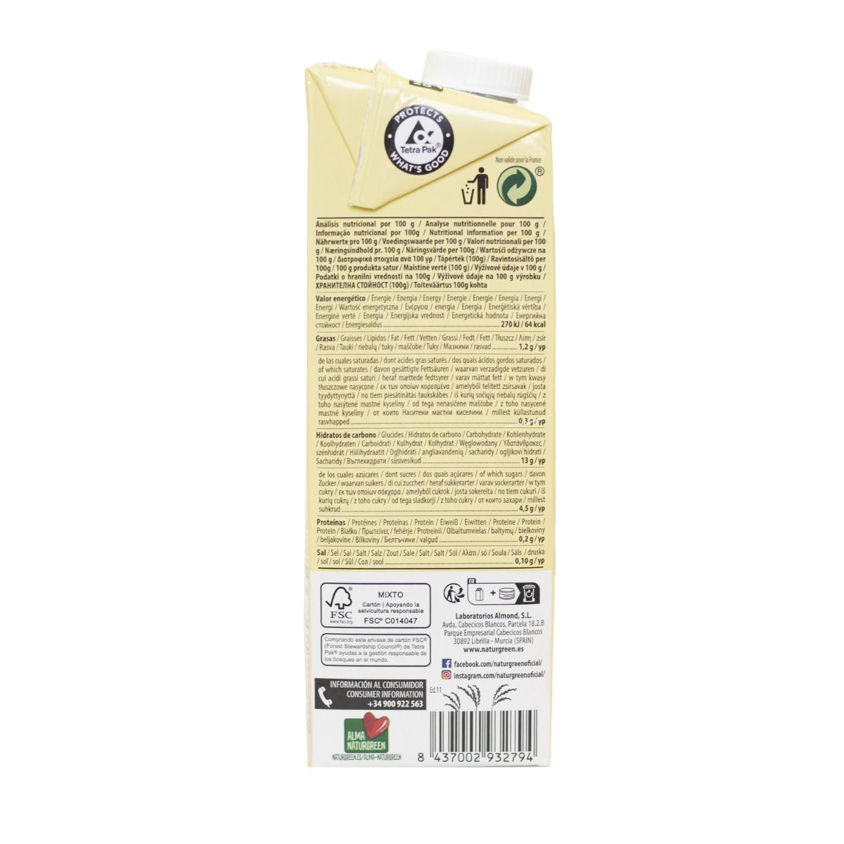 Pack 6 x Bebida de Arroz sin azúcares añadidos NaturGreen 1 L