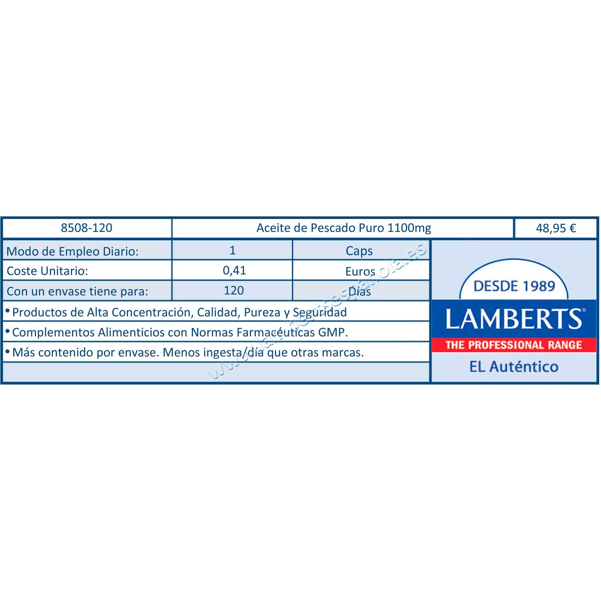Pack 2x Aceite de Pescado Puro, Lamberts, 1100 mg