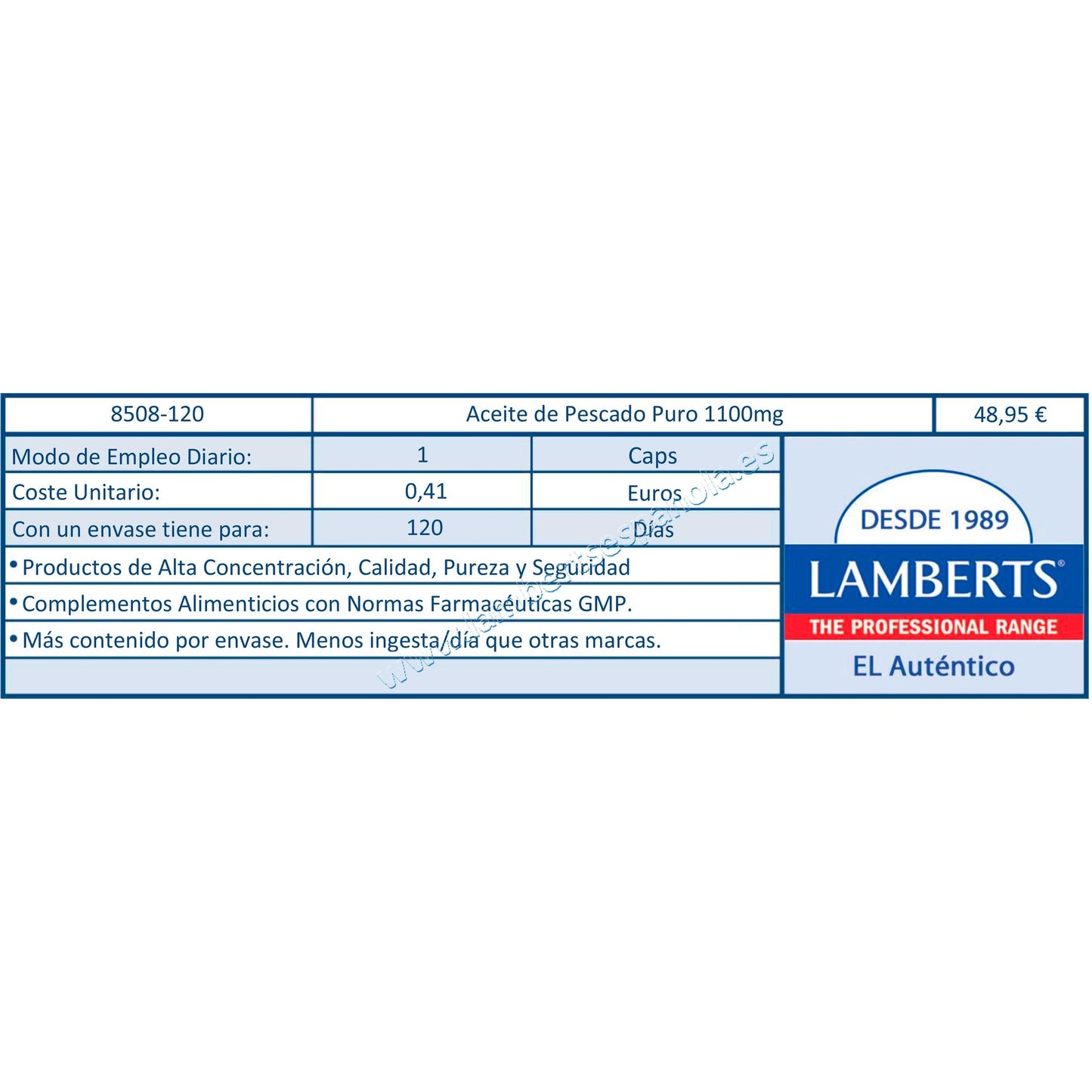 Aceite de Pescado Puro, Lamberts 120 cápsulas
