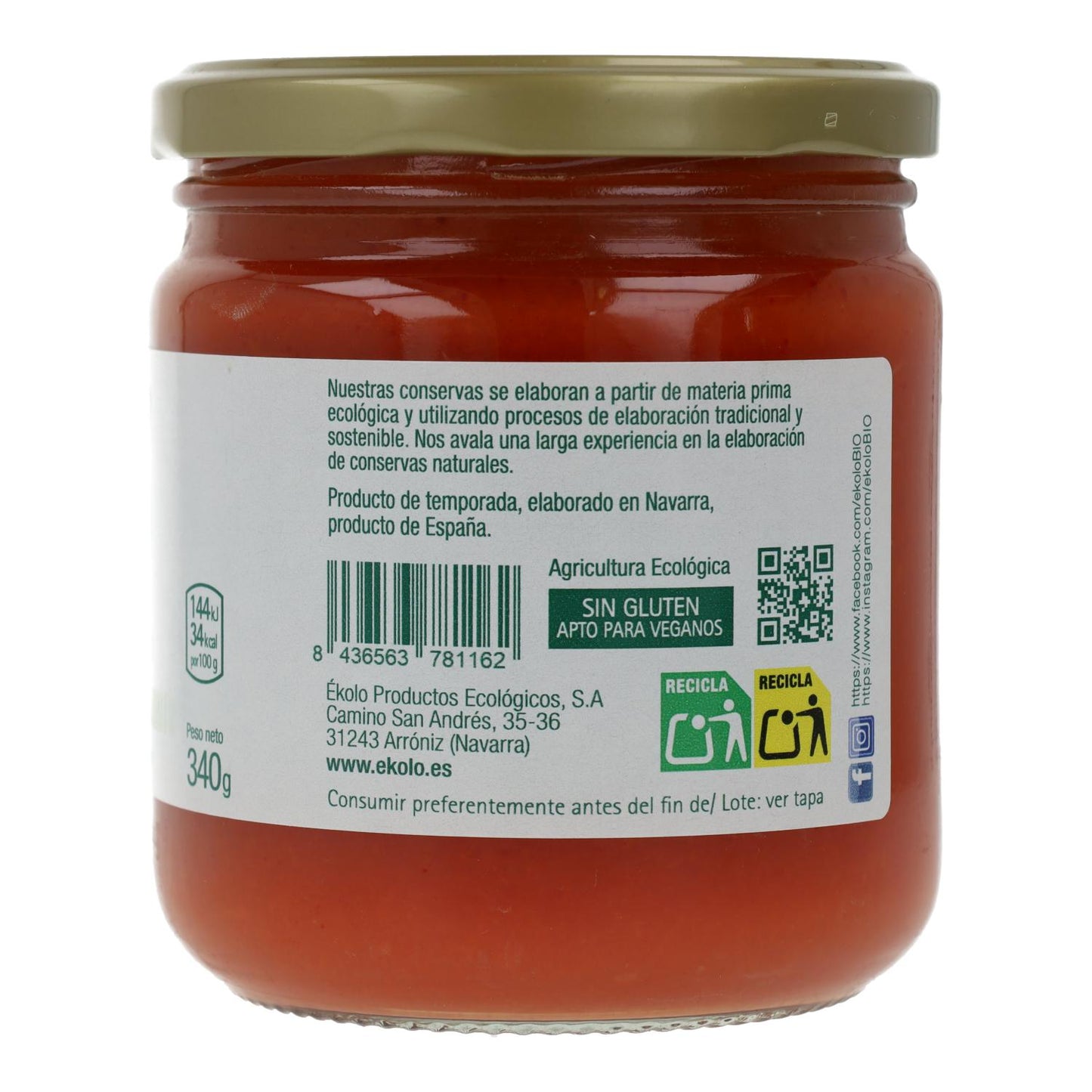 Pack 6x Tomate Frito BIO Casero Sin Azúcar Ékolo 340 g