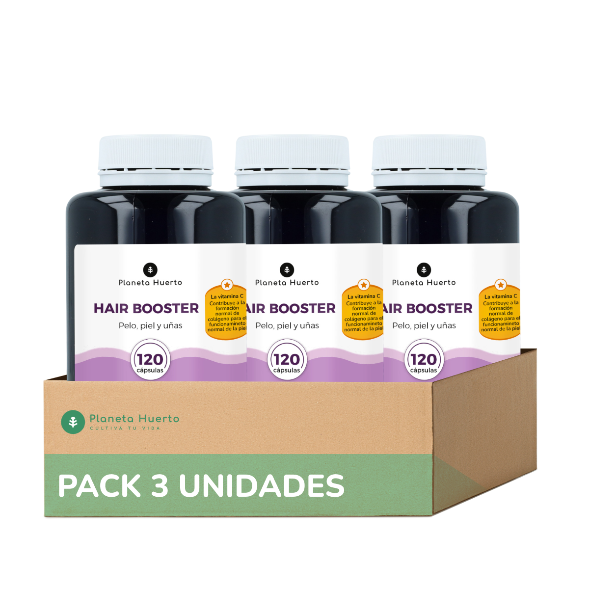 Pack 3xHair Booster pelo, piel y uñas Planeta Huerto 120 cápsulas