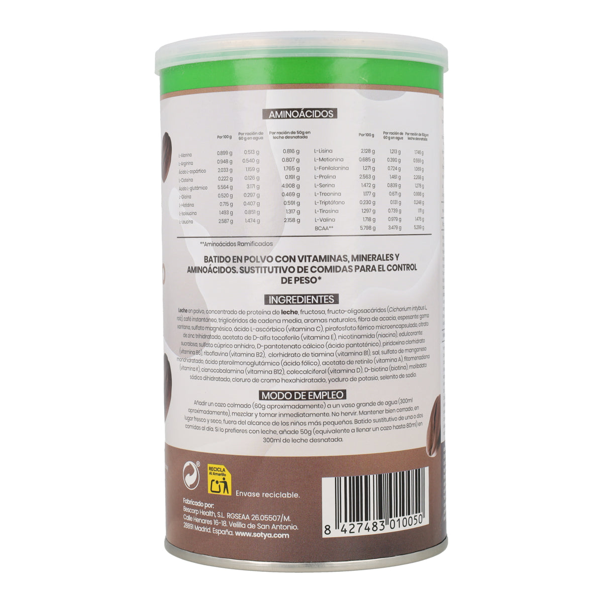 Verzadigende cappuccino-shake van Sotya, 700 g