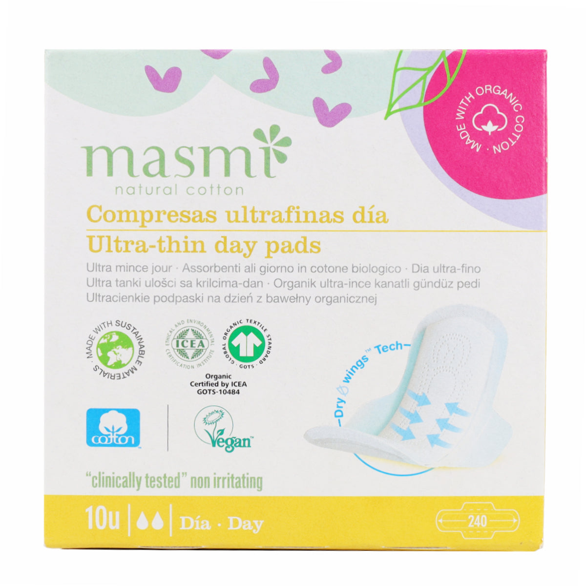 Masmi 100% katoenen maandverband met vleugels, dag 100 stuks