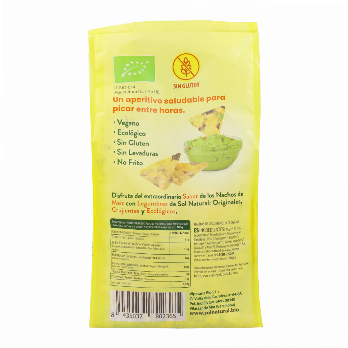 Nachos aux légumineuses bio sans gluten Sol Natural 80 g