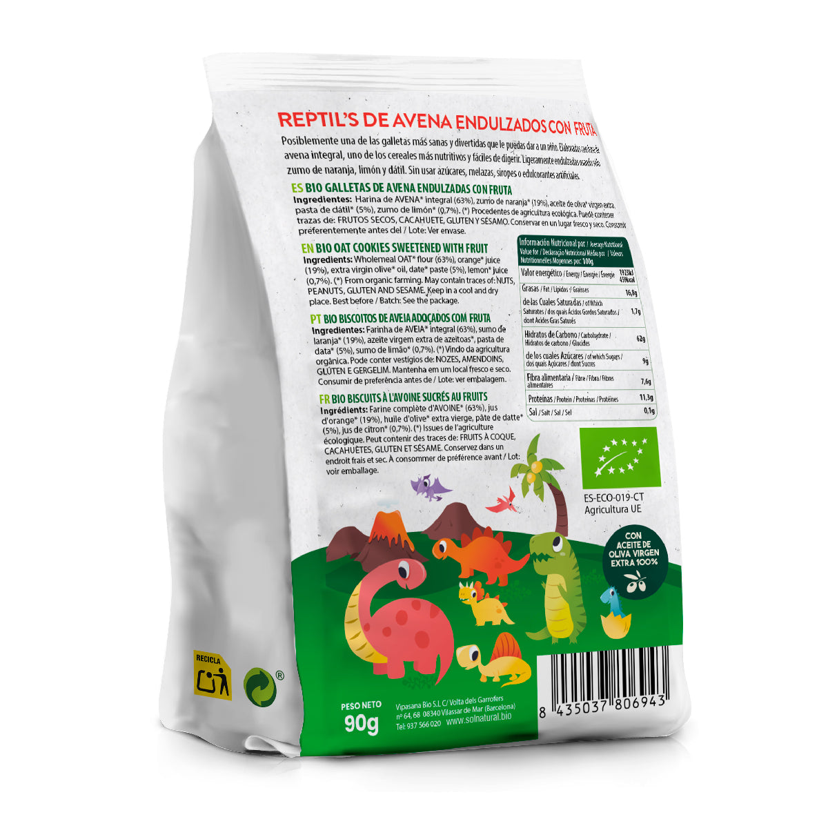 Biscuits Bio Enfants Avoine et Fruits Sol Natural 90 g
