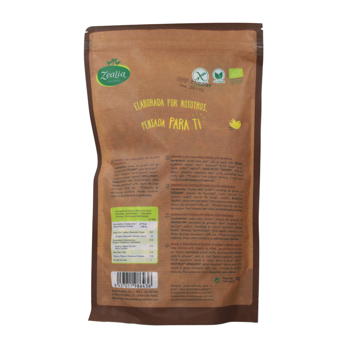 Granola au chocolat bio sans gluten Zealia 300 g