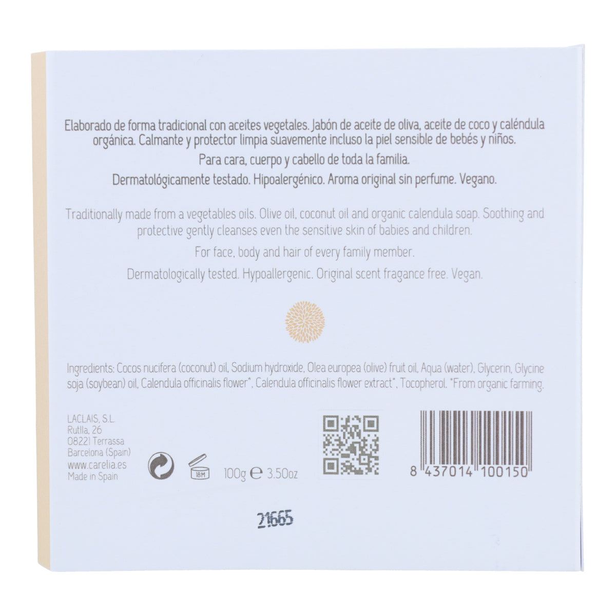 Savon solide Calendula pour Bébés et Mamans Carelia 100 g