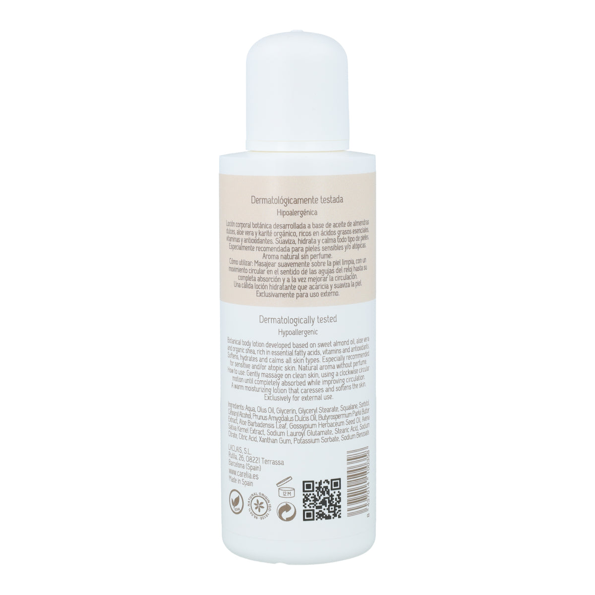 Lotion corporelle sûre pendant la grossesse aux amandes douces, beurre de karité et aloe vera Carelia 200 ml