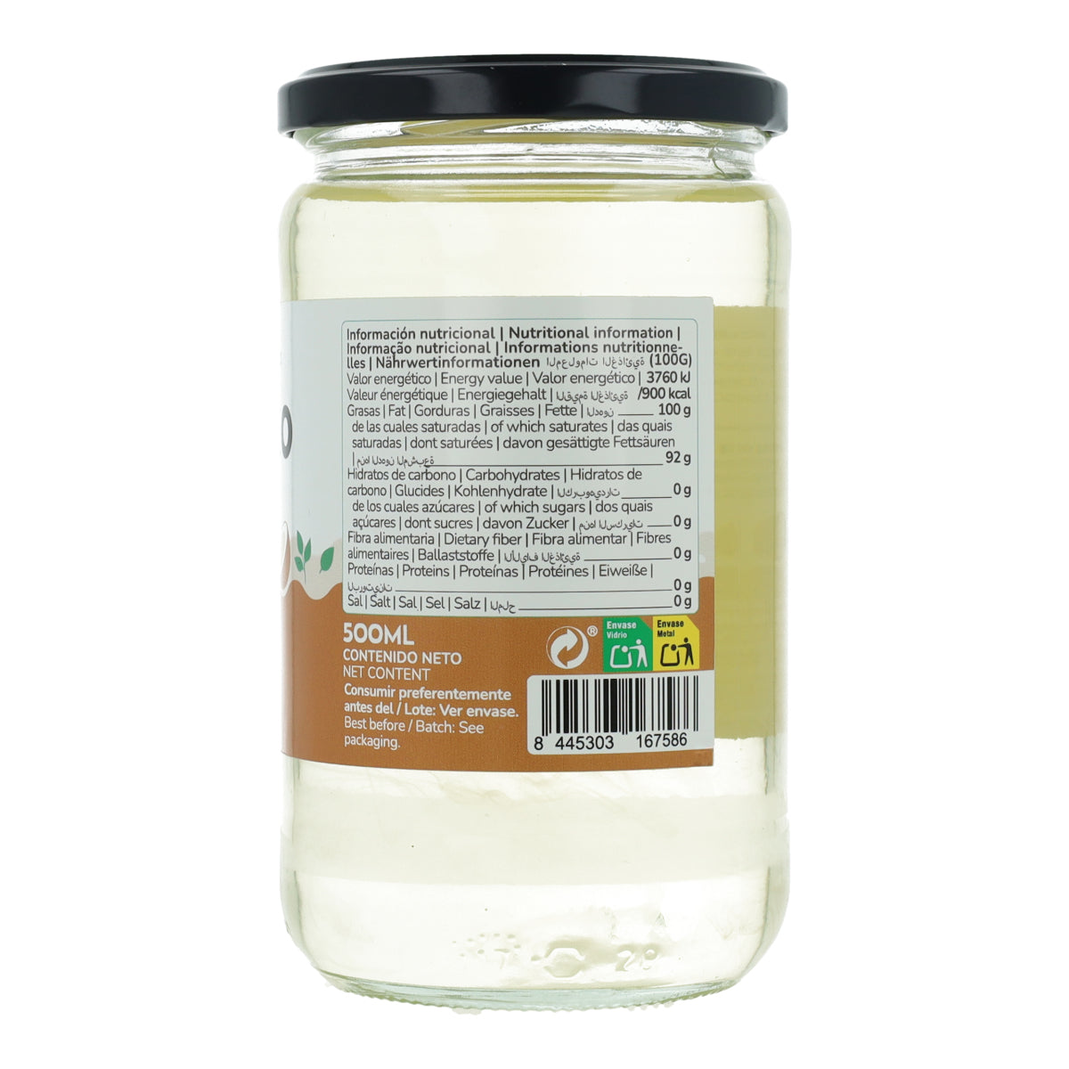Lot de 6 bouteilles d'huile de coco désodorisée ECO Planeta Huerto 500 ml