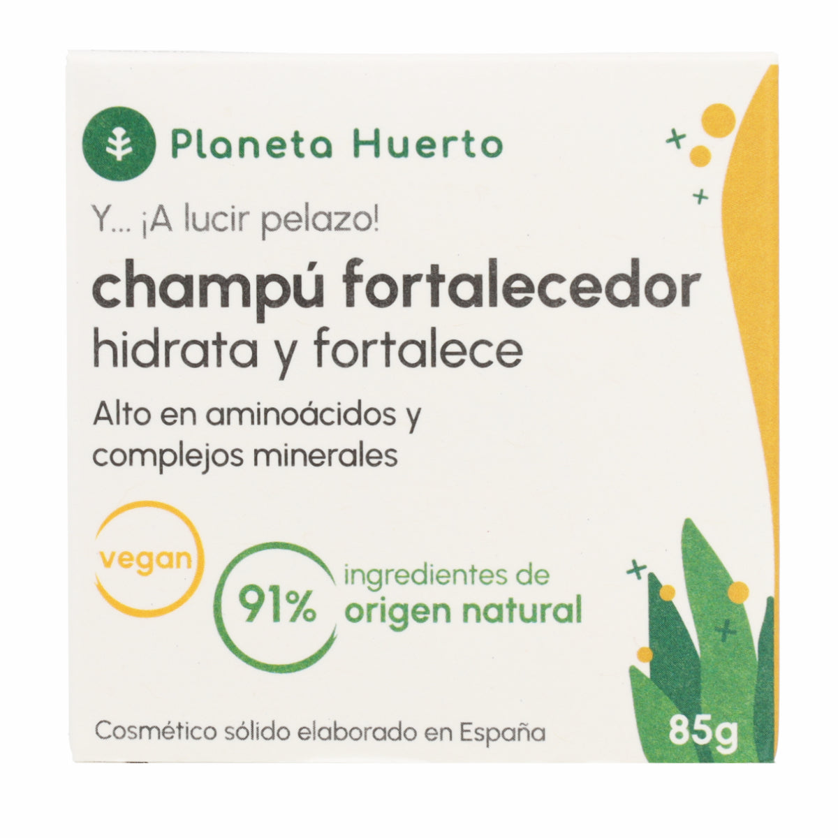 Shampooing fortifiant solide aux acides aminés Planeta Huerto 85 g