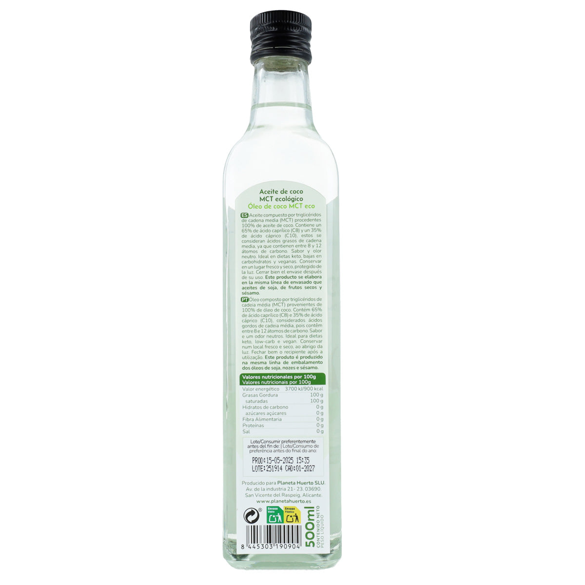 Aceite de coco keto MCT ECO Planeta Huerto 500 ml