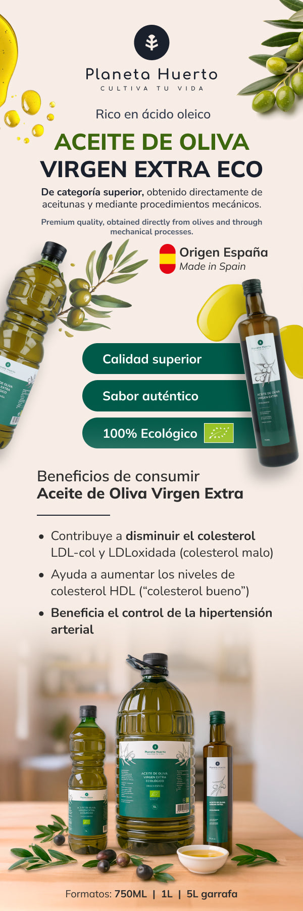 Huile d'olive vierge extra ECO Planeta Huerto 5 L