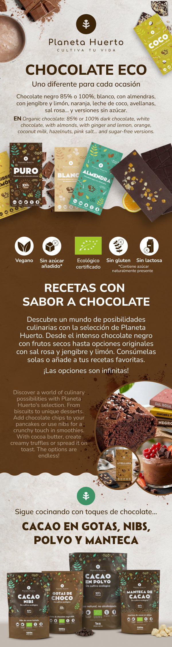 Reep pure chocolade 85% ECO Planeta Huerto 70 g