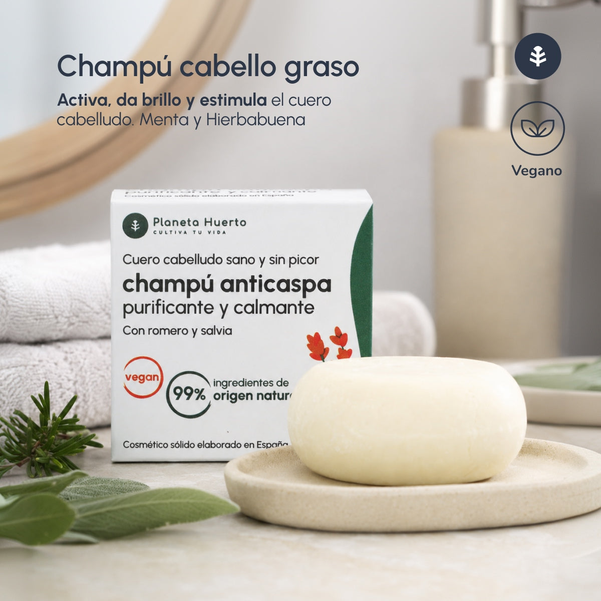 Vaste antiroosshampoo met rozemarijn en salie Planeta Huerto 85 g