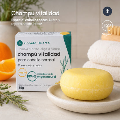 Planeta Huerto Shampooing à l'orange et au cèdre pour cheveux normaux 85 g