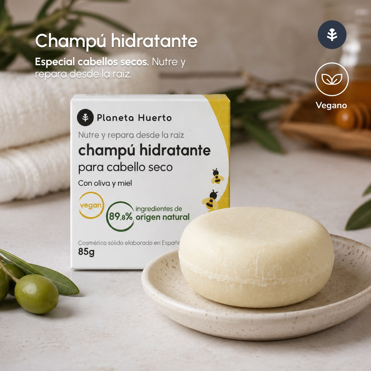 Planeta Huerto Olive & Honey Moisturising Solid Shampoo 85 gr