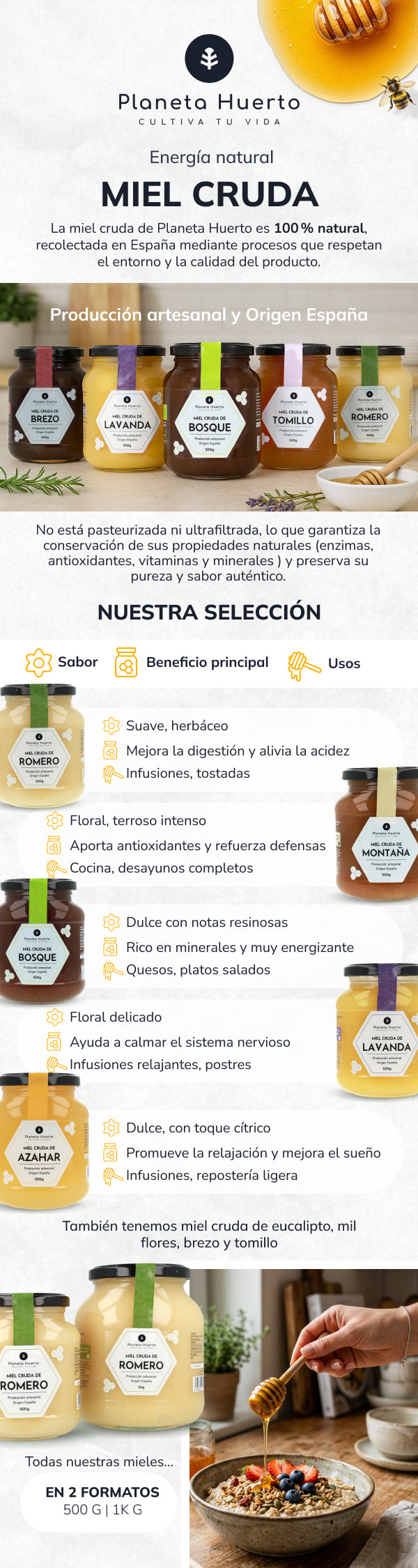 Rauwe tijmhoning Planeta Huerto 500 g