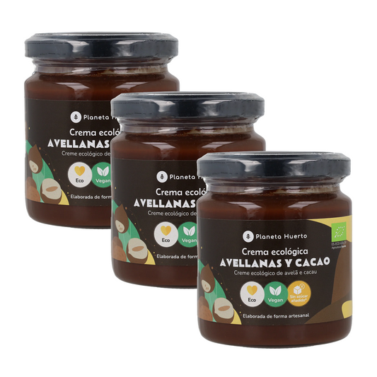 3x pak hazelnoot- en cacaocrème zonder toegevoegde suikers ECO Planeta Huerto 230 g