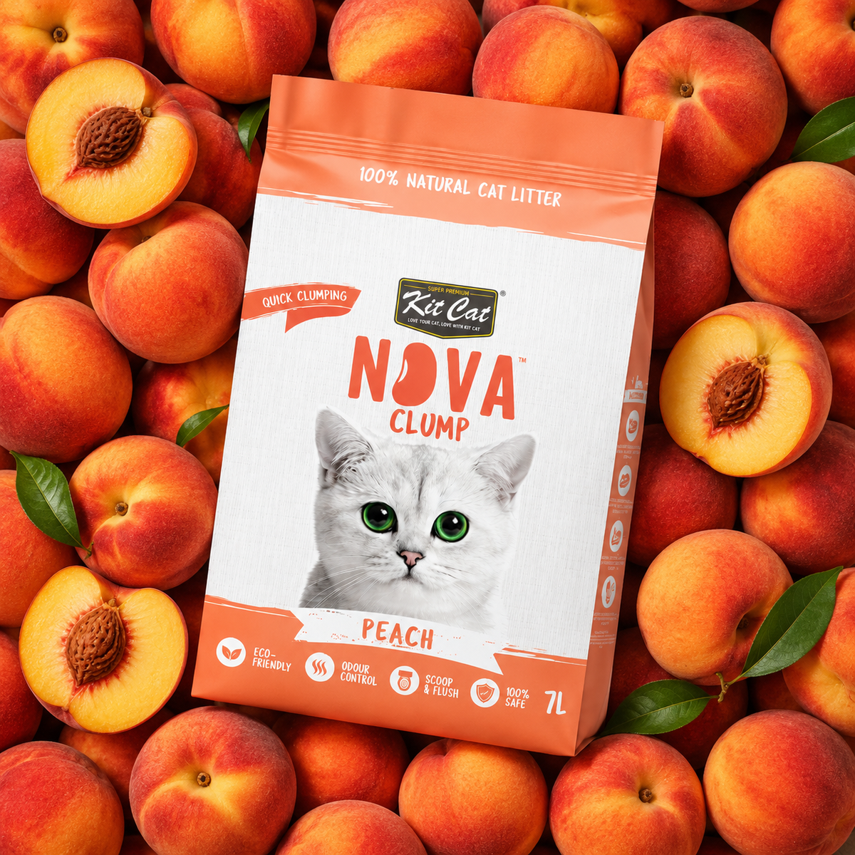 Kit Cat Arena Eco SoyaClump - Peach 7 L Litière pour chat
