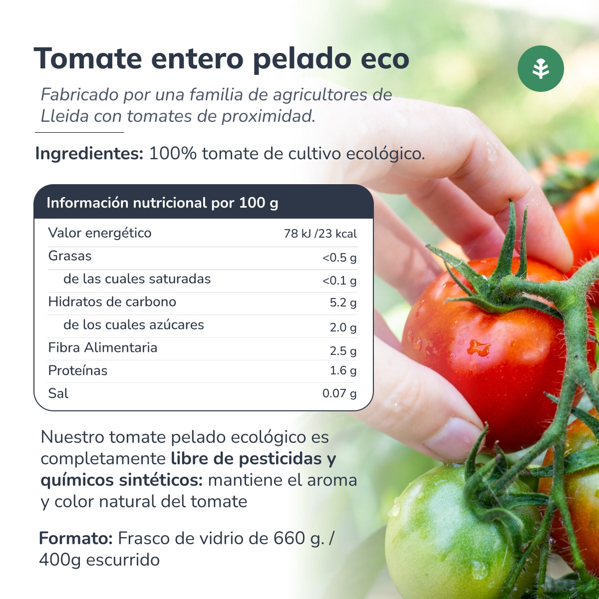 Tomate pelée entière ECO Planeta Huerto 660 g