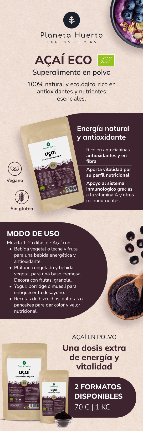 Açaí poeder ECO Planeta Huerto 70 gr