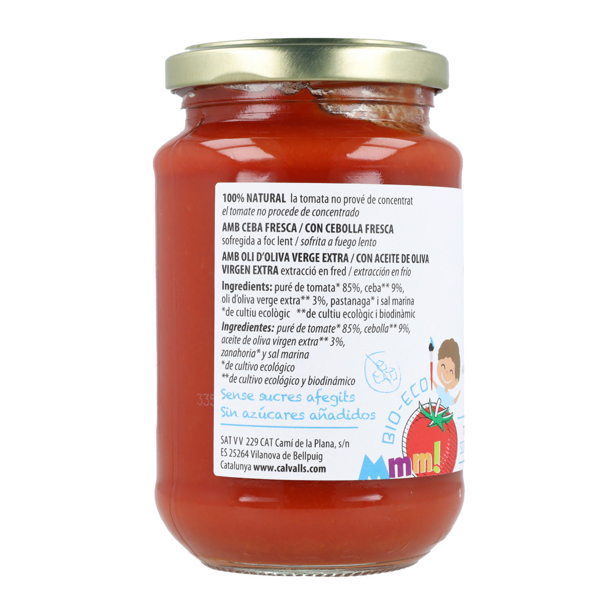Tomatenpuree zonder toegevoegde suikers, biologisch, Cal Valls 350 g