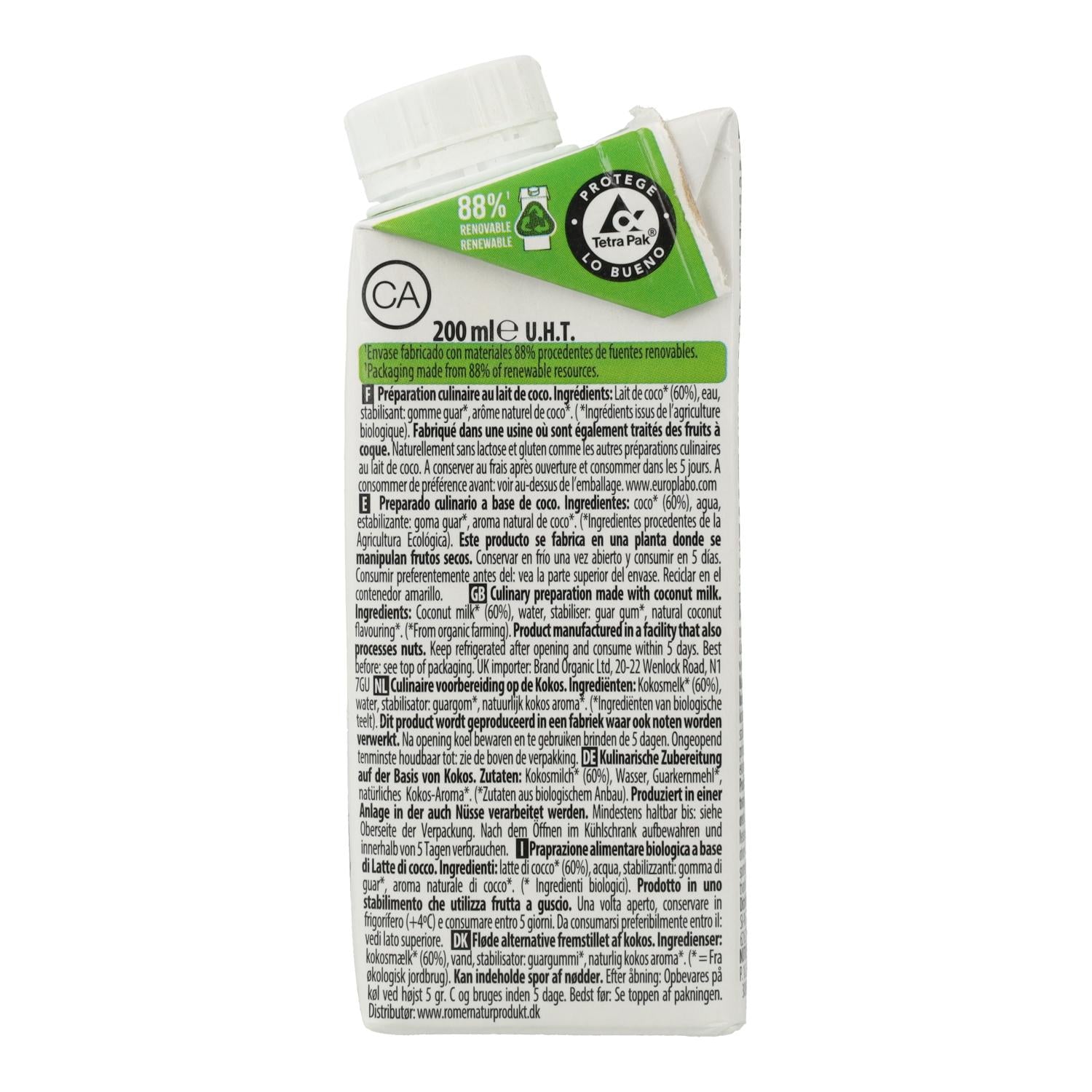 Preparado culinario Leche de Coco Cuisine Ecomil 500 ml
