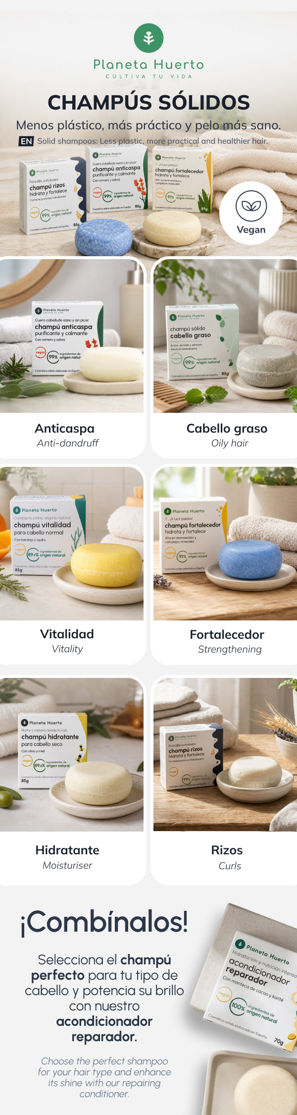 Planeta Huerto kokos en amandel herstellende vaste shampoo 85 g
