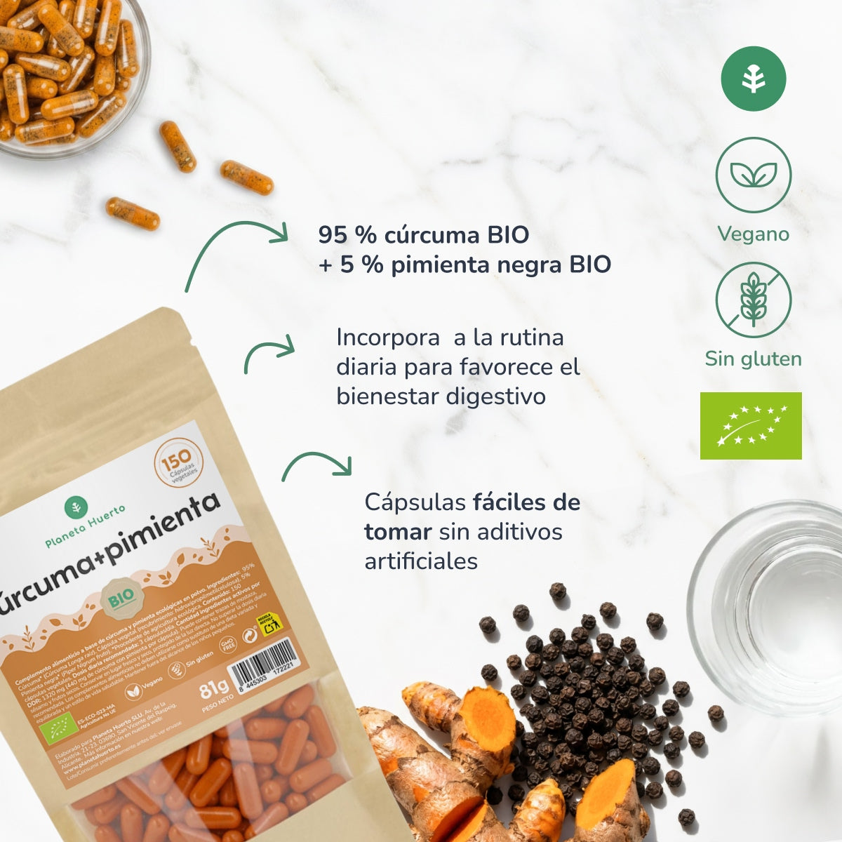 Curcuma Bio + Poivre Bio Planeta Huerto 150 gélules