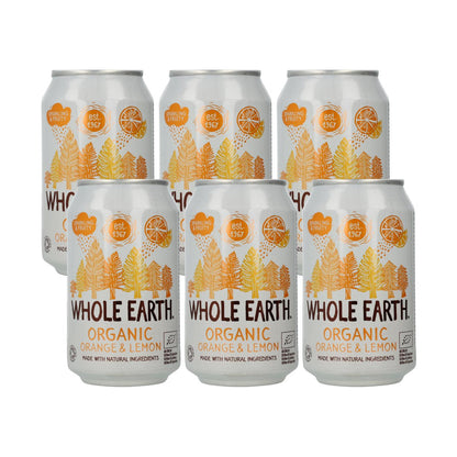 Pack x6 Refresco Bio Naranja y Limón, 330 ml.  Whole Earth