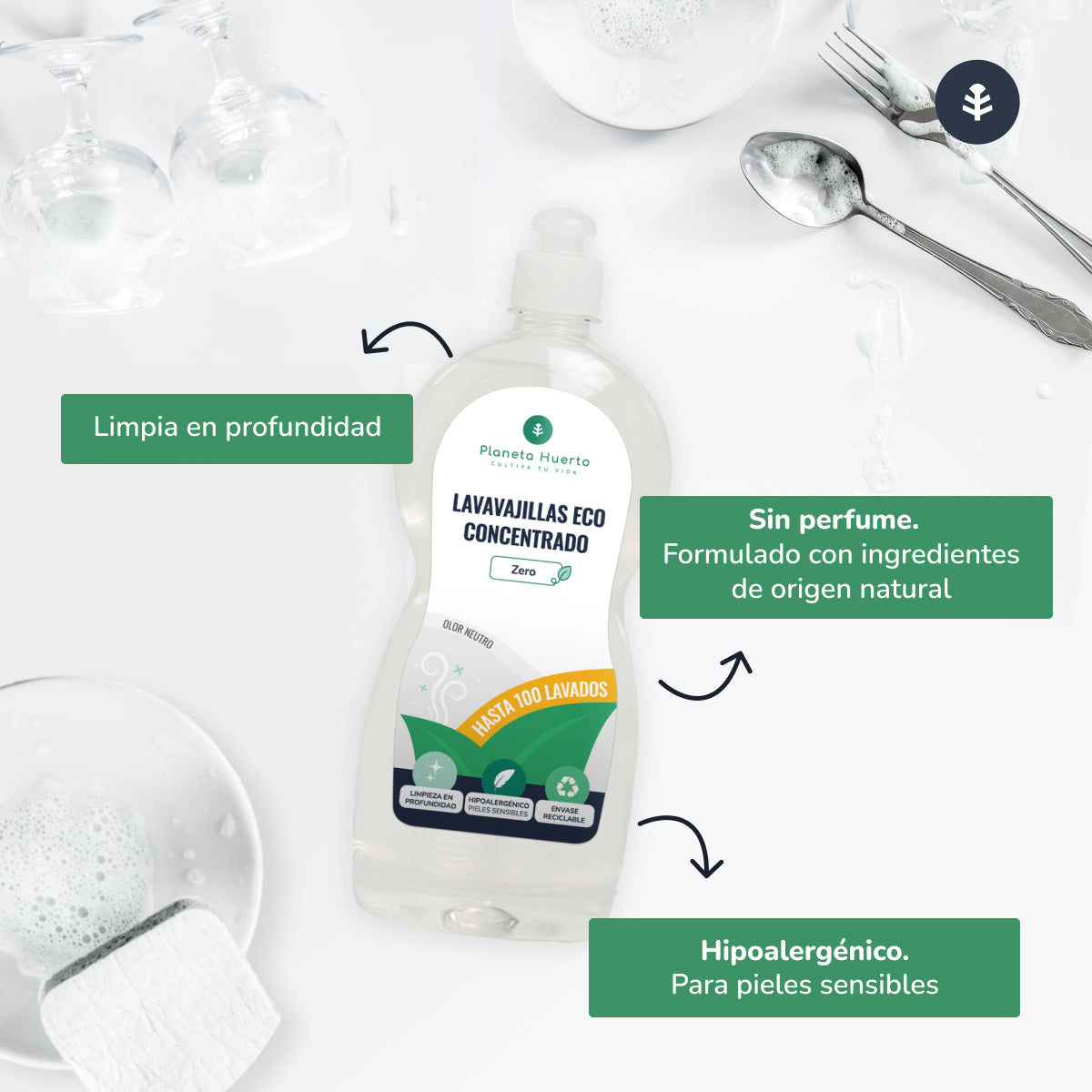 Lavavajillas manual hipoalergénico sin perfume ECO Planeta Huerto 750 ml
