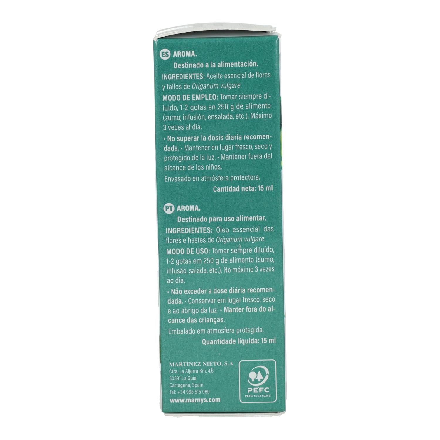 Aceite Esencial Alimentario De Oregano Marnys 15 ml